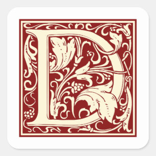 Adesivo Quadrado William Morris - Letra D Monograma Vermelho Inicia