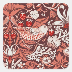 Adesivo Quadrado William Morris Morango Ladrão Terracota Pássaro