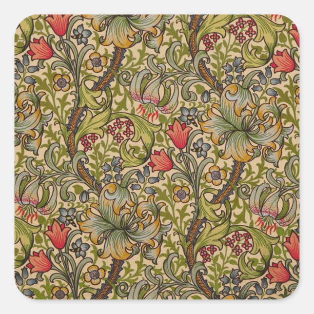 Adesivo Quadrado William Morris Ouro Lily Antique (Frente)