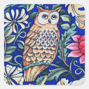 Adesivo Quadrado William Morris Owl Tapeçaria, Beige e Cobalt Blue