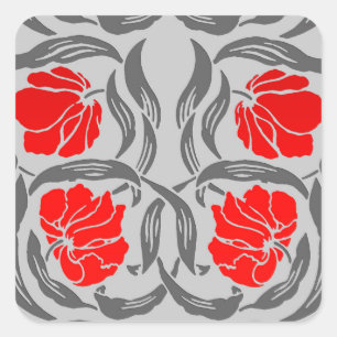 Adesivo Quadrado William Morris Pimpernel, Cinzas de Prata e Vermel
