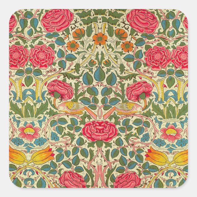 Adesivo Quadrado William Morris Rosa Floral Chintz Rosa (Frente)