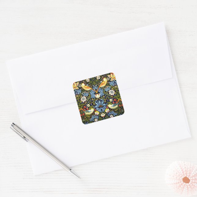 Adesivo Quadrado William Morris, Strawberry Thief, (Envelope)