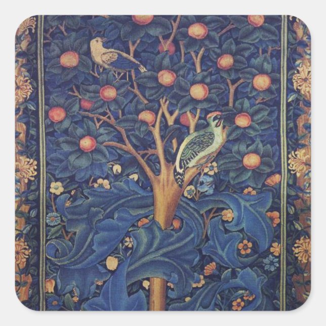 Adesivo Quadrado William Morris Woodpecker Tapeçaria Artes e Artesa (Frente)