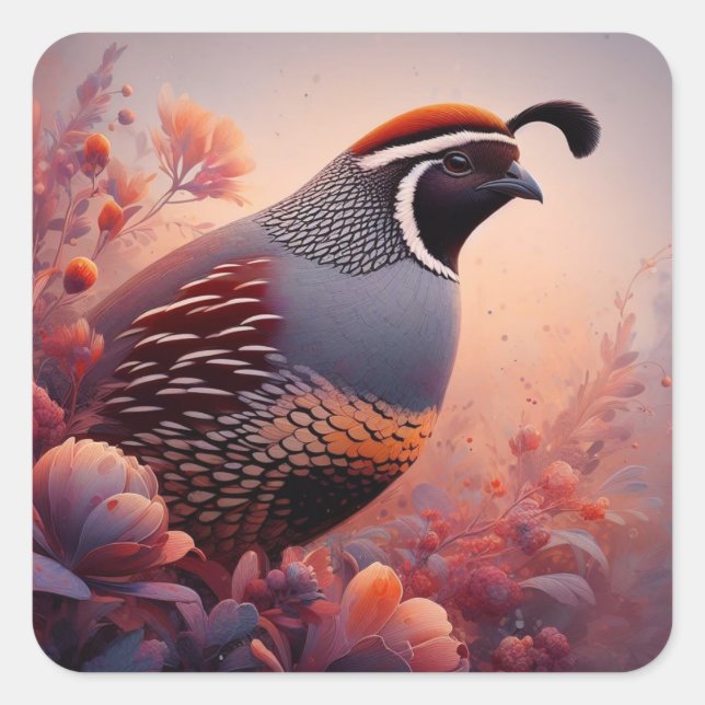 Adesivo Quadrado Willife Nature California Quail Bird (Frente)