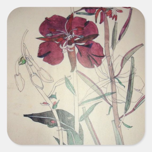 Adesivo Quadrado Willow Herb por Charles Mackintosh (Frente)