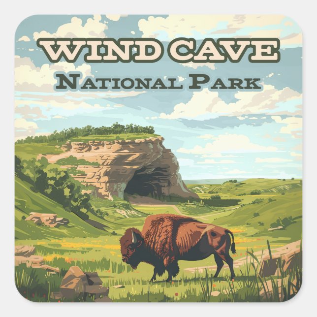 Adesivo Quadrado Wind Cave National Park Bison South Dakota (Frente)
