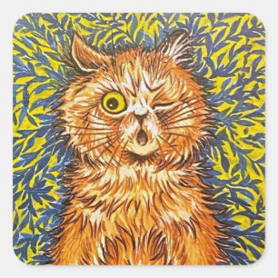 Adesivo Quadrado Winking Cat & Psychedelic Background de Louis Wain