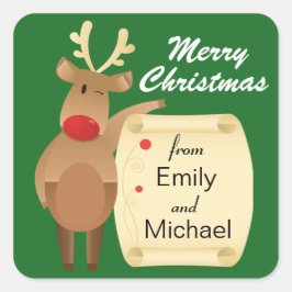 Adesivo Quadrado Winking Reindeer Personalizado Natal