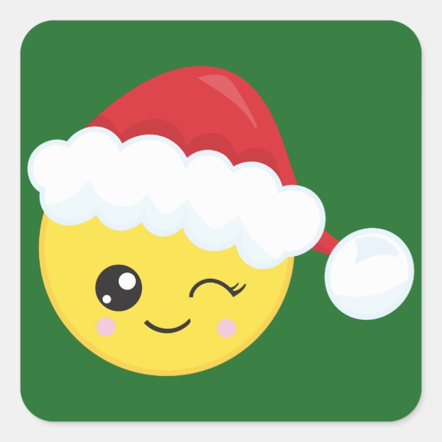 Adesivo Quadrado Winking Santa Hat Emoji (Frente)