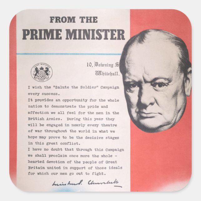 Adesivo Quadrado Winston Churchill, Reprint of British WW2 poster (Frente)