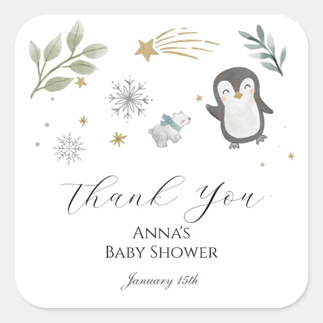 Adesivo Quadrado Winter Baby Animals Thank You (Frente)
