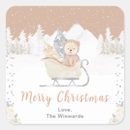 Adesivo Quadrado Winter Bear Brown Sleigh Feliz Natal