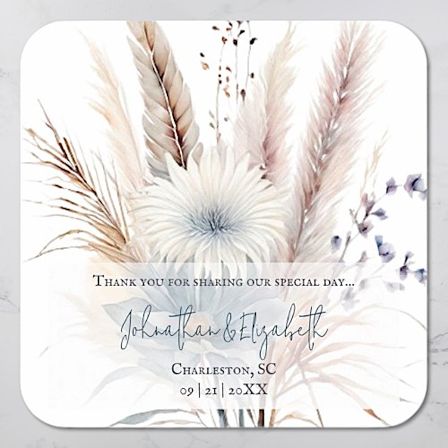 Adesivo Quadrado Winter Boho Floral Wedding Favor | Branca (Criador carregado)