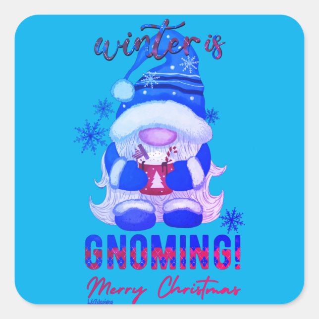Adesivo Quadrado WINTER ESTÁ A PASSAR Gnomo de natal engraçado (Frente)
