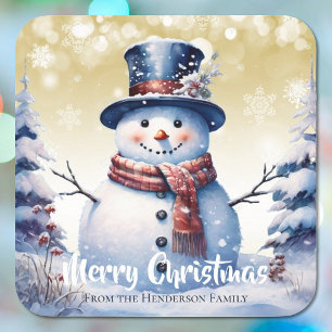Adesivo Quadrado Winter Forest Snowman Feliz Natal DOURADO