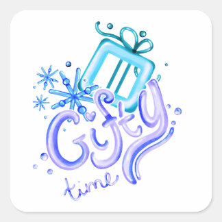 Adesivo Quadrado Winter Gifty Time Stickers with Gift and Snowflake