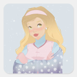 Adesivo Quadrado Winter Girl Art Print | Soft Seasonal Art Sticker