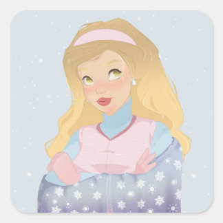 Adesivo Quadrado Winter Girl Art Print | Soft Seasonal Art Sticker