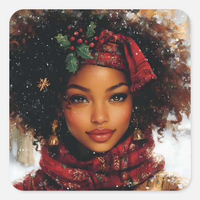 Adesivo Quadrado Winter Glow Afrocentric Queen – Holiday Art (Frente)