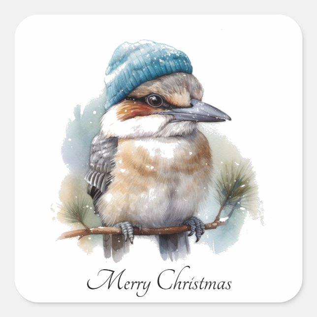Adesivo Quadrado Winter Kookaburra Wish, personalizado (Frente)