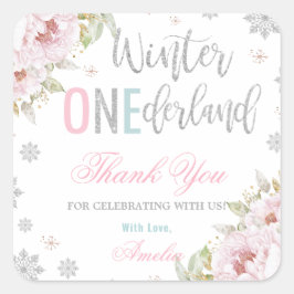 Adesivo Quadrado Winter ONEderland primeiro aniversario Obrigado Fa