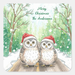 Adesivo Quadrado Winter Owls on Snowy Sticker- Christmas 