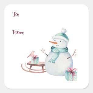 Adesivo Quadrado Winter Snowman Christmas To From Customable