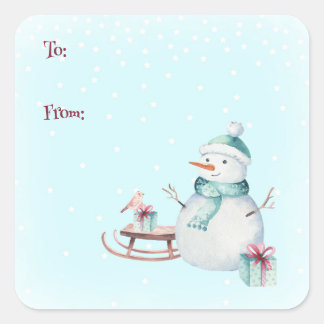 Adesivo Quadrado Winter Snowman Christmas To From Customizable 