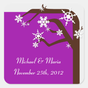 Adesivo Quadrado Winter Tree Snowflake Envelope Seals / Stickers