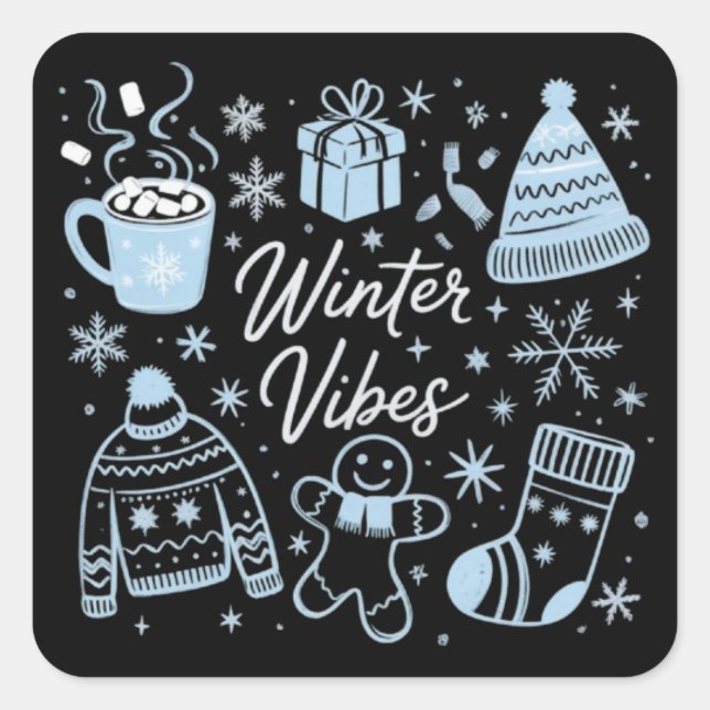 Adesivo Quadrado Winter Vibes Holiday Xmas Season Snowflakes (Frente)