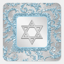 Adesivo Quadrado Winter Wonderland Damask Bat Mitzvah Sticker 11