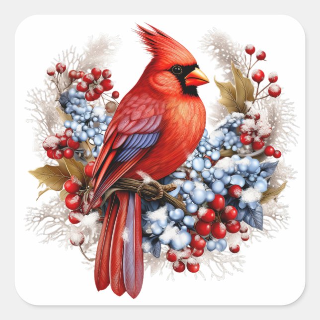 Adesivo Quadrado Winter Wonderland Red Cardinal (Frente)