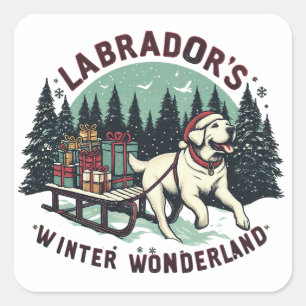 Adesivo Quadrado Winter Wonderland Vintage Labrador Dog Christmas