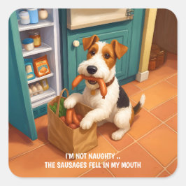 Adesivo Quadrado Wire Fox Terrier - I'm Not Naughty