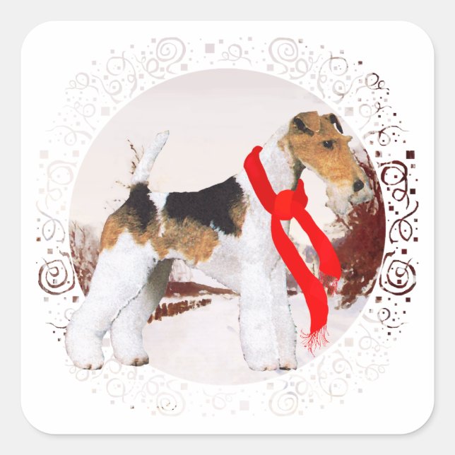 Adesivo Quadrado Wire Fox Terrier Inverno (Frente)