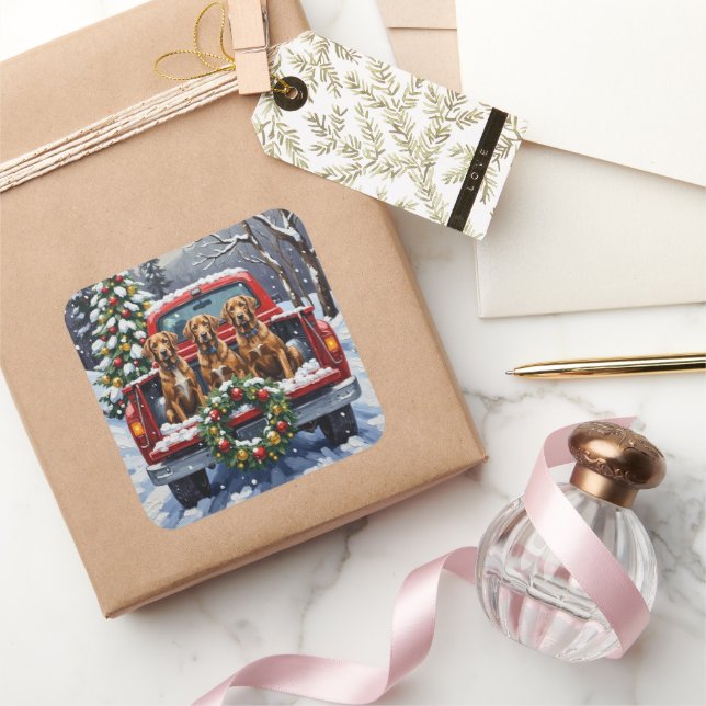 Adesivo Quadrado Wirehaired Pointing Griffon Christmas Red Truck (Presentear)