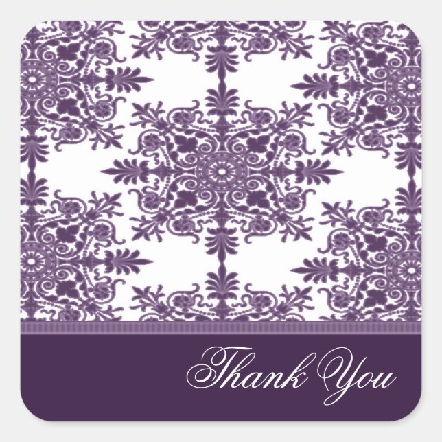 Adesivo Quadrado Wisteria Victorian Damask Obrigado Sticker (Frente)