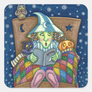 ADESIVO QUADRADO WITCH DIZENDO HISTÓRIAS DE BEDTIME SPOOKY, HALLOWE