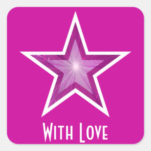 Adesivo quadrado 'With Love', de estrela rosa, ros