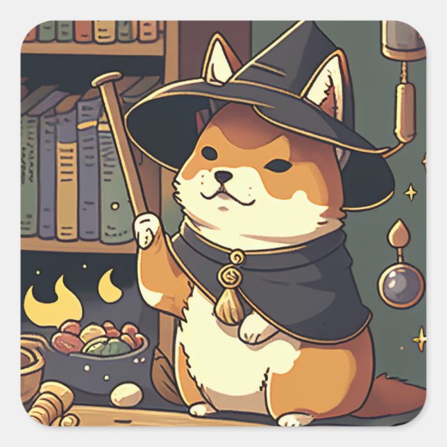 Adesivo Quadrado Wizard Shiba Inu (Frente)