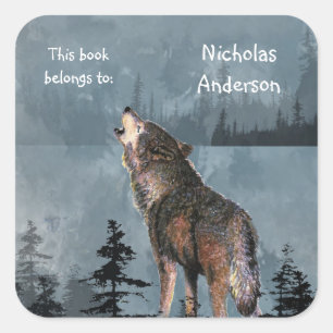 Adesivo Quadrado Wolf Animal Nature art Custom Bookplate