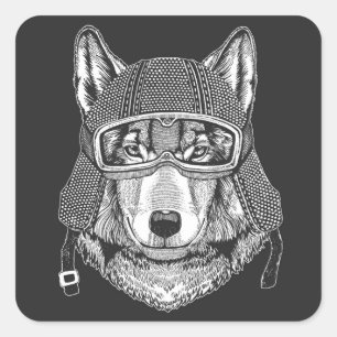 Adesivo Quadrado Wolf Dog Motorcycle Rider