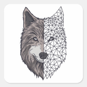 Adesivo Quadrado Wolf Dog Puppy Animal - Baixo Poli Geométrico