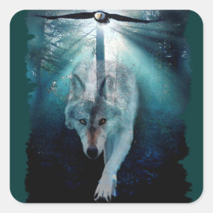 Adesivo Quadrado Wolf & Eagle Clans Wildlife Art