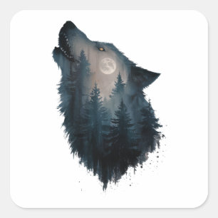 Adesivo Quadrado Wolf Howl Forest Moon
