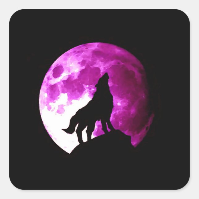 Adesivo Quadrado Wolf Howling em Moon Square Sticker (Frente)