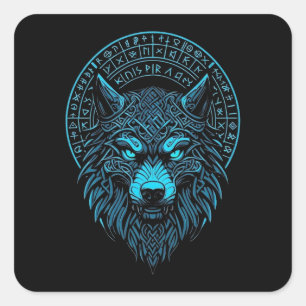 Adesivo Quadrado Wolf Mask Odin Executa Viking Norse Compass