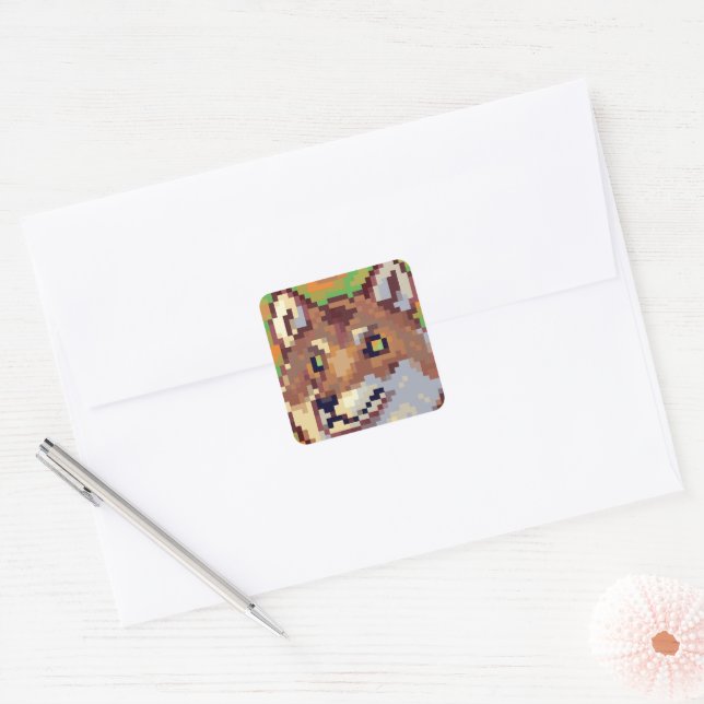 Adesivo Quadrado Wolf pixelart, Pixel Art (Envelope)