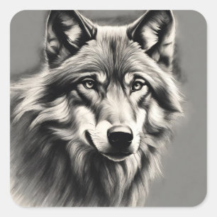 Adesivo Quadrado Wolf Sketch